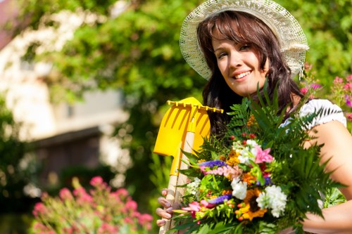 Eco-friendly lawn mowing equipment in use